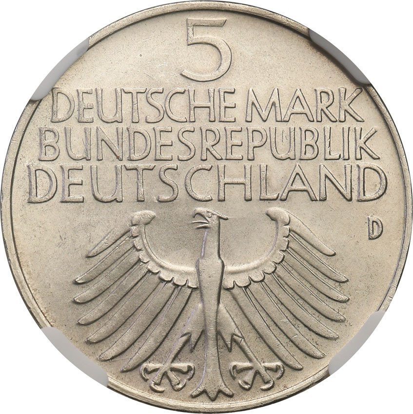 Niemcy. RFN. 5 marek 1952 D, Germanisches Museum NGC MS64 (2MAX)